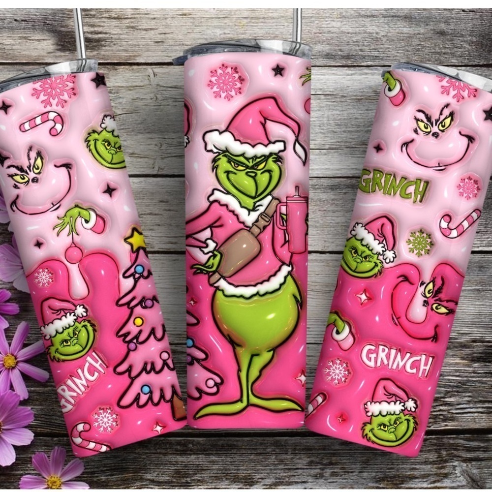 3D Grinch Holiday 20 oz Stainless Steel Tumbler with Lid, straw & Gift B… - Picture 1 of 4